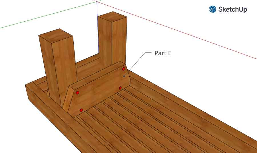 Detail showing how to fix the frame to the legs deck bench plans