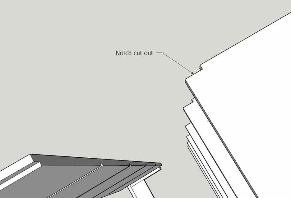 Show the notch cut out to the front of the shelves. cut out the notch